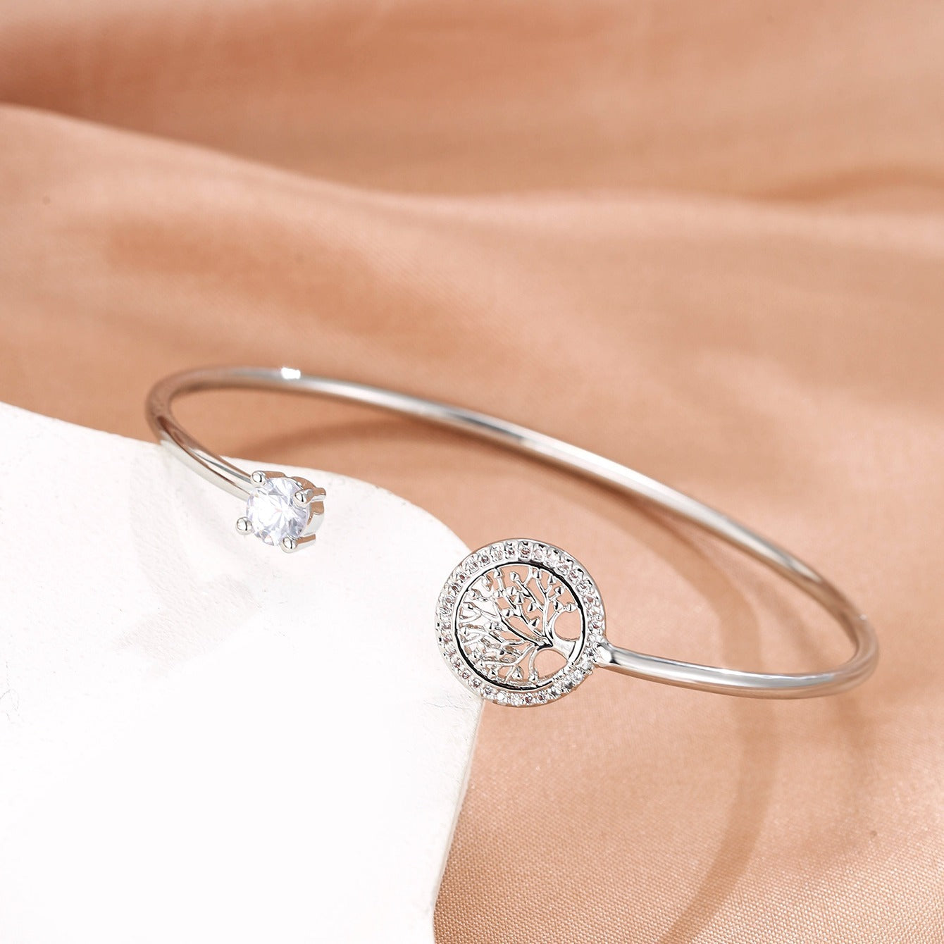 Cubic zirconia Copper Bracelet Tree Of Life Adjustable Silvery Bracelet Jewelry