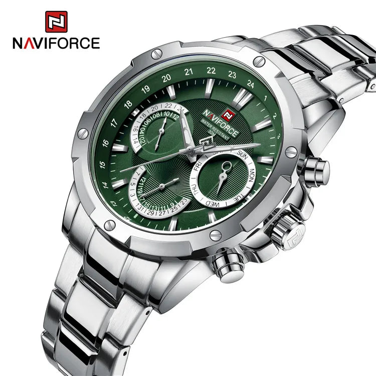 NAVIFORCE 9196S Quartz Watch with Japanese Movement Waterproof Sport Men Date Calendar Stainless Steel Wristwatches