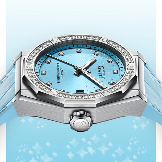 Bugatti Fashion Mechanical Automatic Skeleton Lady Fashion Luxury Watch for Women Mosan Diamond Dial Leather Strap Watches