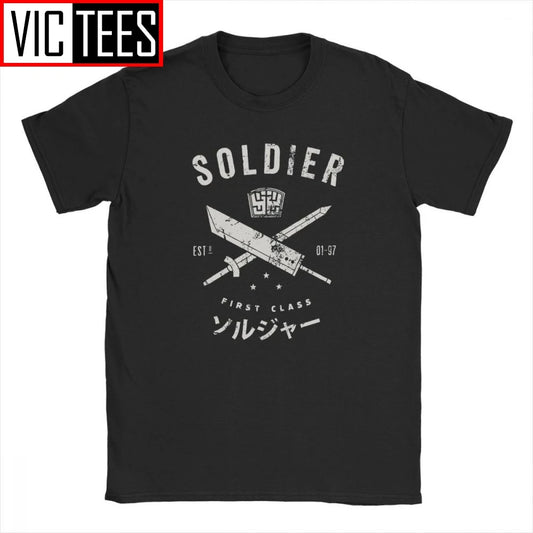 Funny Final Fantasy Soldier T-Shirt for Men O Neck Cotton Men T Shirts Cloud Video Game Strife Shinra Chocobo Short Sleeve Tees