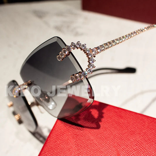 Luxury Designer Hip Hop Rapper Glasses Rimless Big C 3MM VVS Moissanite Diamond Glasses Sunglasses