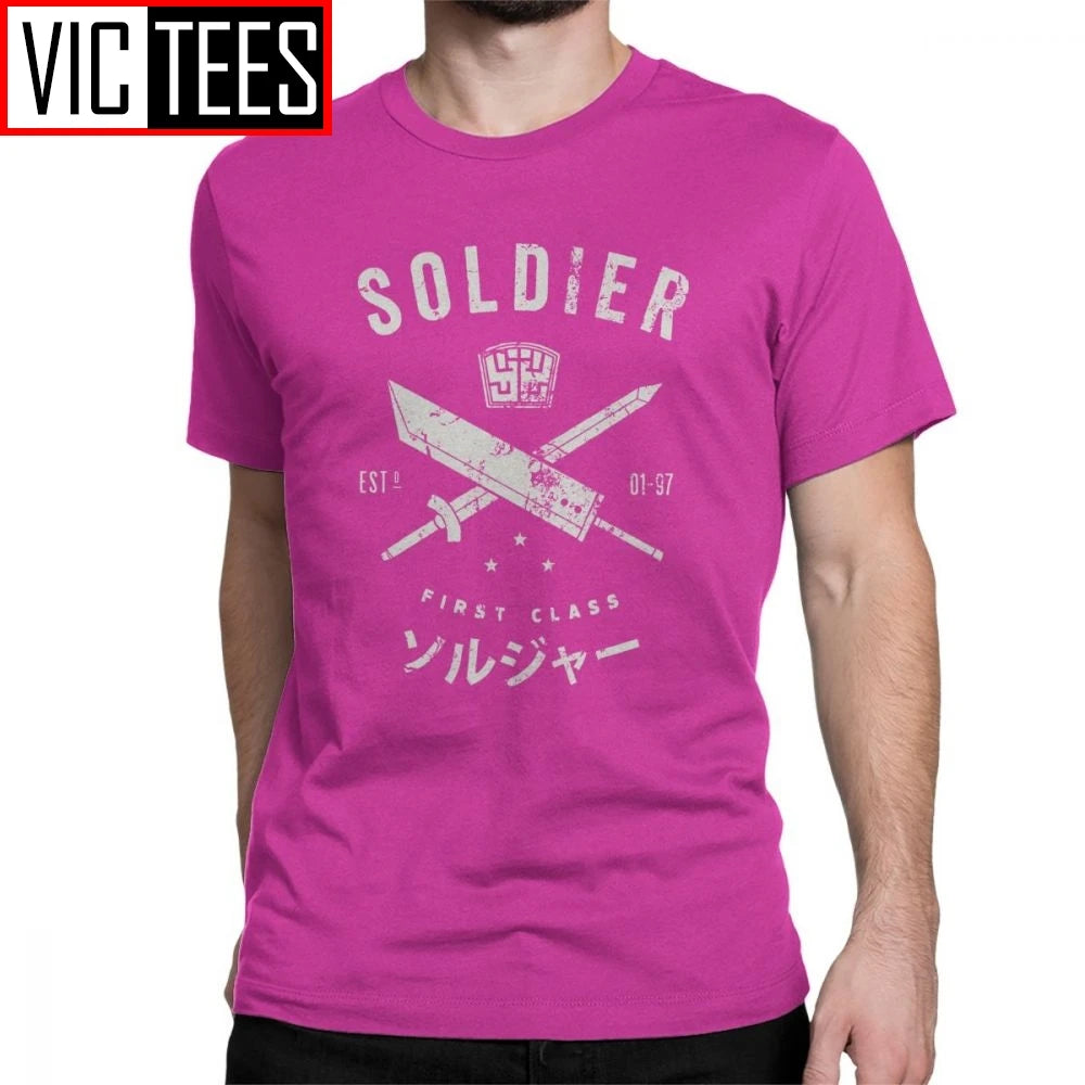 Funny Final Fantasy Soldier T-Shirt for Men O Neck Cotton Men T Shirts Cloud Video Game Strife Shinra Chocobo Short Sleeve Tees