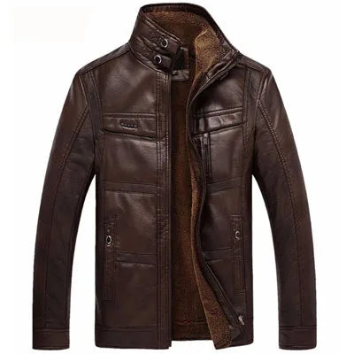Leather Jacket Men Coats 2024 Brand High Quality PU Outerwear Men Business Winter Faux Fur Male Jacket Fleece