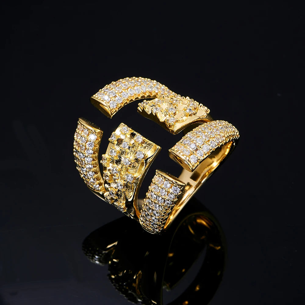 014477 Vintage Style Gold Plated Band Rings Zircon Free Size Ring Hip Hop Good Quality Brass Material Cubic Zirconia Ring