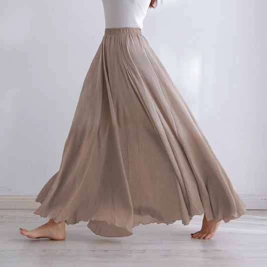 High Quality Cotton Linen Maxi Skirt Womens Casual Elastic