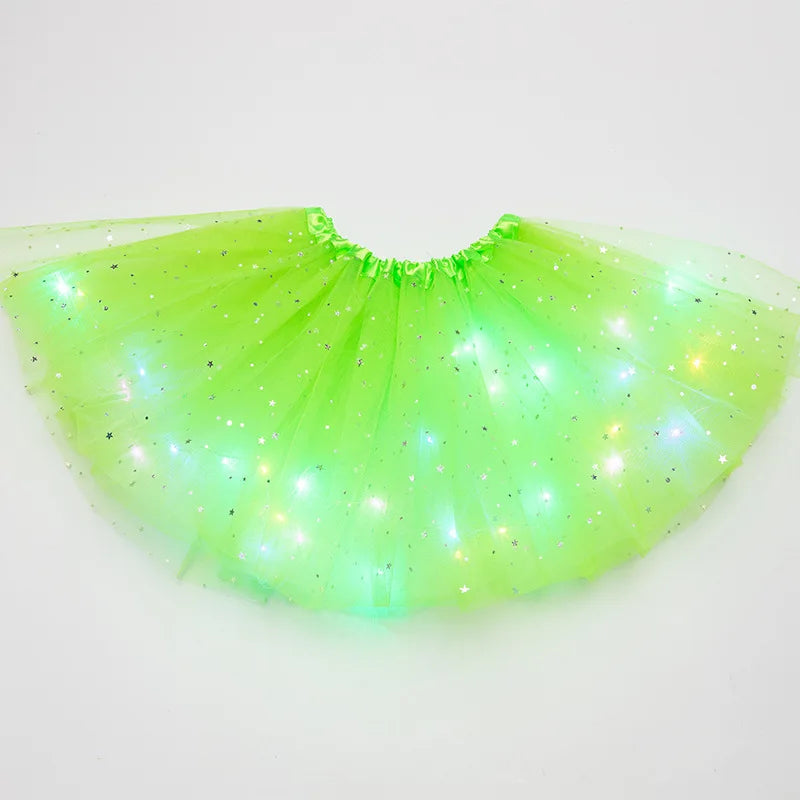 LED Glowing Light Women Tulle star Skirt Short Tutu Mini Skirt Adult Fancy Ballet Dancewear Party Costume Ball Gown Mini skirt