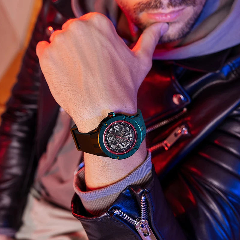 bonest gatti Case Waterproof Automatic Watch Rubber Strap Luxury Watch Men Mechanical WristWatch 316L Stainless Steel Round 20cm