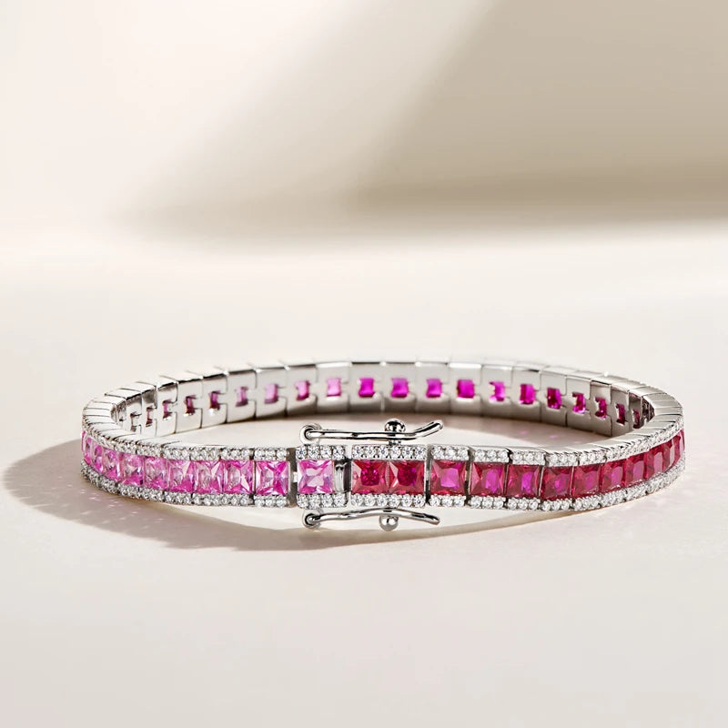 Fine Jewelry Women Custom 925 Silver Ruby Gemstone Tennis Lover Bracelet