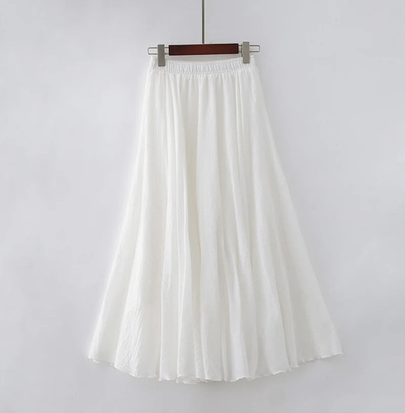 High Quality Cotton Linen Maxi Skirt Womens Casual Elastic