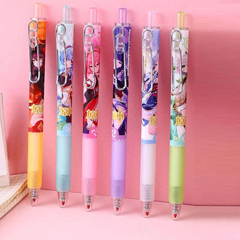 6/12Pcs Game Genshin Impact Roller Ball Pen Cartoon Stationery Nilou Wanderer Alhaitham Tighnari Yaoyao Nahida Black ink Gel pen