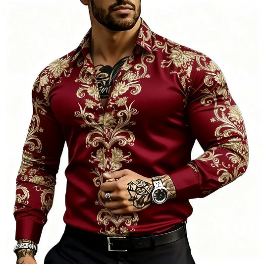Men's Ethnic Style Exquisite Floral Shirt Formal Shirt Long Sleeve Retro Resort Daily Wear Autumn Lapel 3D Printed Button Shirt