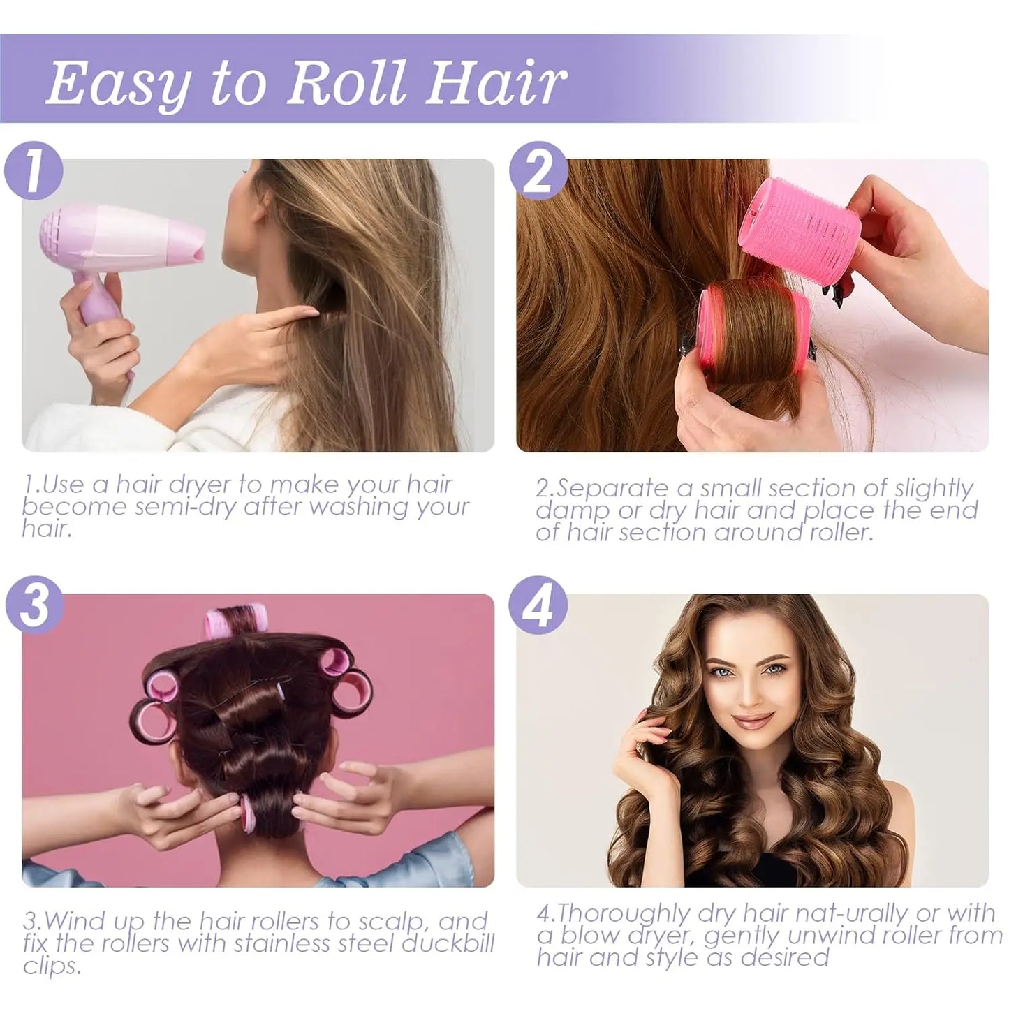 33 pcs Hair Curlers Rollers Self Grip Hair Curlers No Heat with Clips & Tail Comb for Long Medium Short Hair