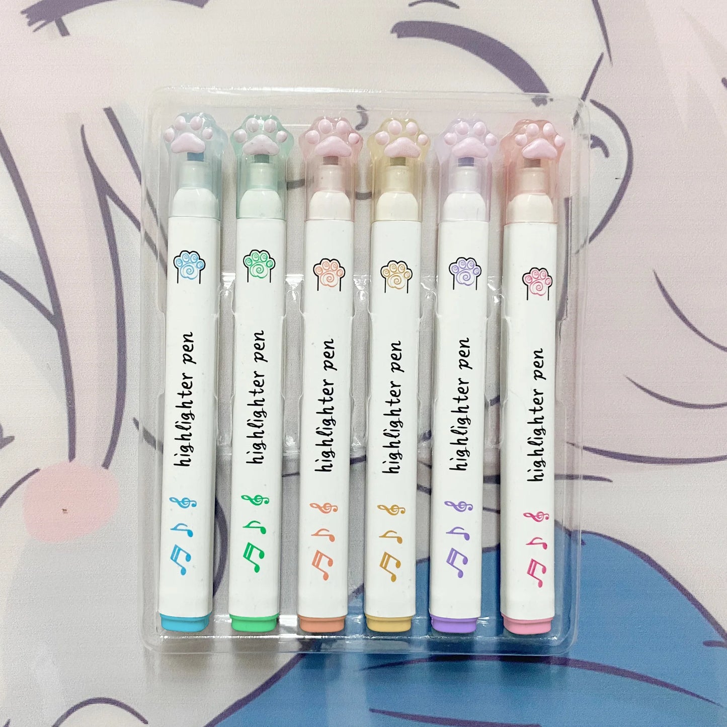 6Pcs/Set Kawaii Cat paw Fluorescent Highlighter Pens Markers Pastel Drawing Pen Student School Office Supplies Cute Stationery