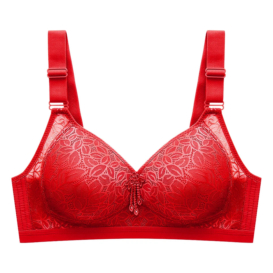 Women Comfortable Plus Size Large Bust Wire Free Embroidery Bra Side Gather and Breathable Perfect Fit and Support Bras