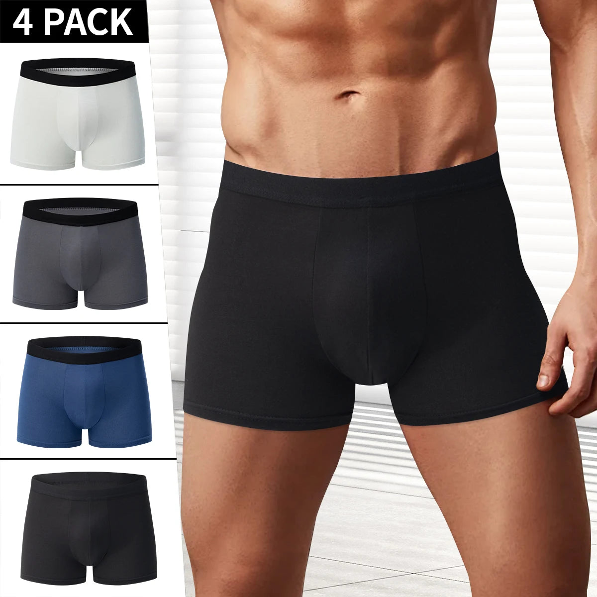 4 Pack European and American Size MEN'S Printed Fashion Boyshort Comfortable MEN'S plus Size Underwear Beach Swimming Trunks