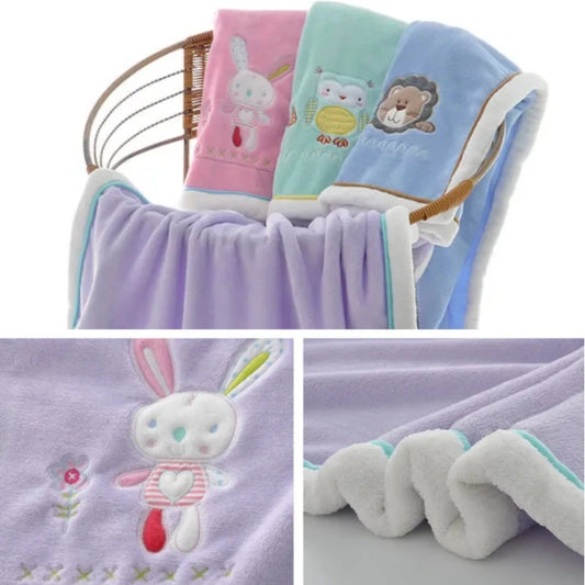 Baby Blankets Newborn Lovely Embroidery Flannel Baby Blanket Baby Boys Girls Swaddle Wrap Infant Stroller Cover Kids Blankets