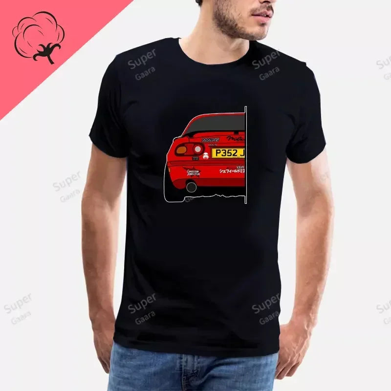 Initial D JDM MIATA MX5 Theme 100% Cotton Men's Shirt Summer Street Wear O-neck Printed Short Sleeve Top Funny Pattern