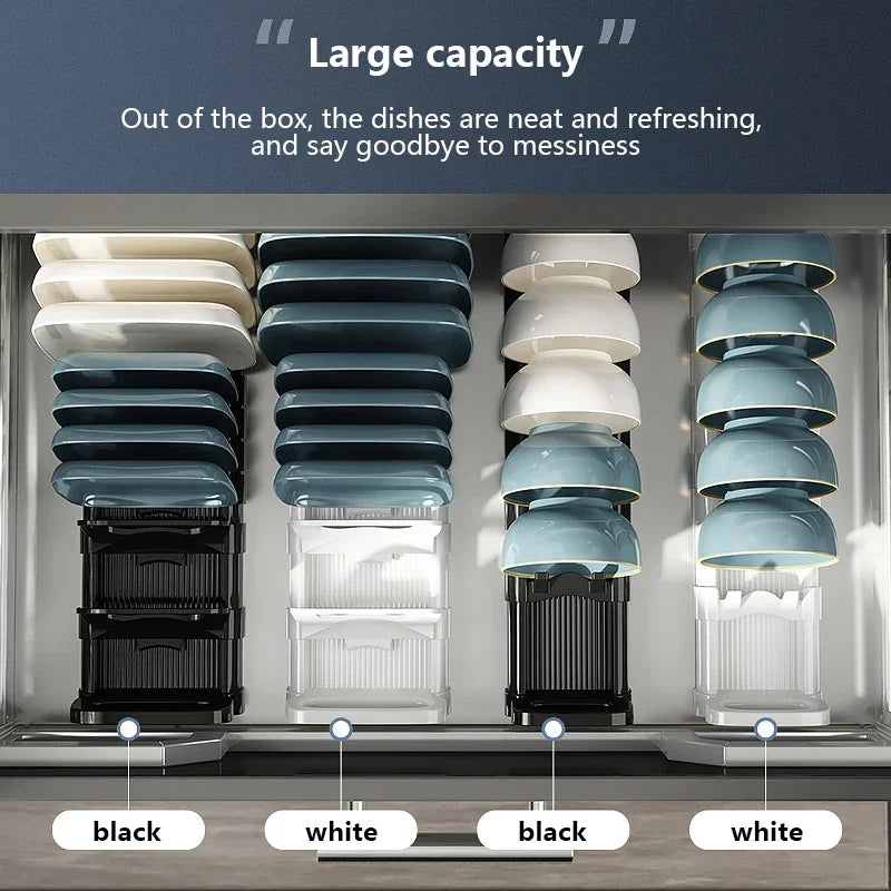 Kitchen Cabinet Dish Storage Rack Drawer Built-in Dish Drain Rack Plate Divider Storage Rack Kitchen Accessories Organizer