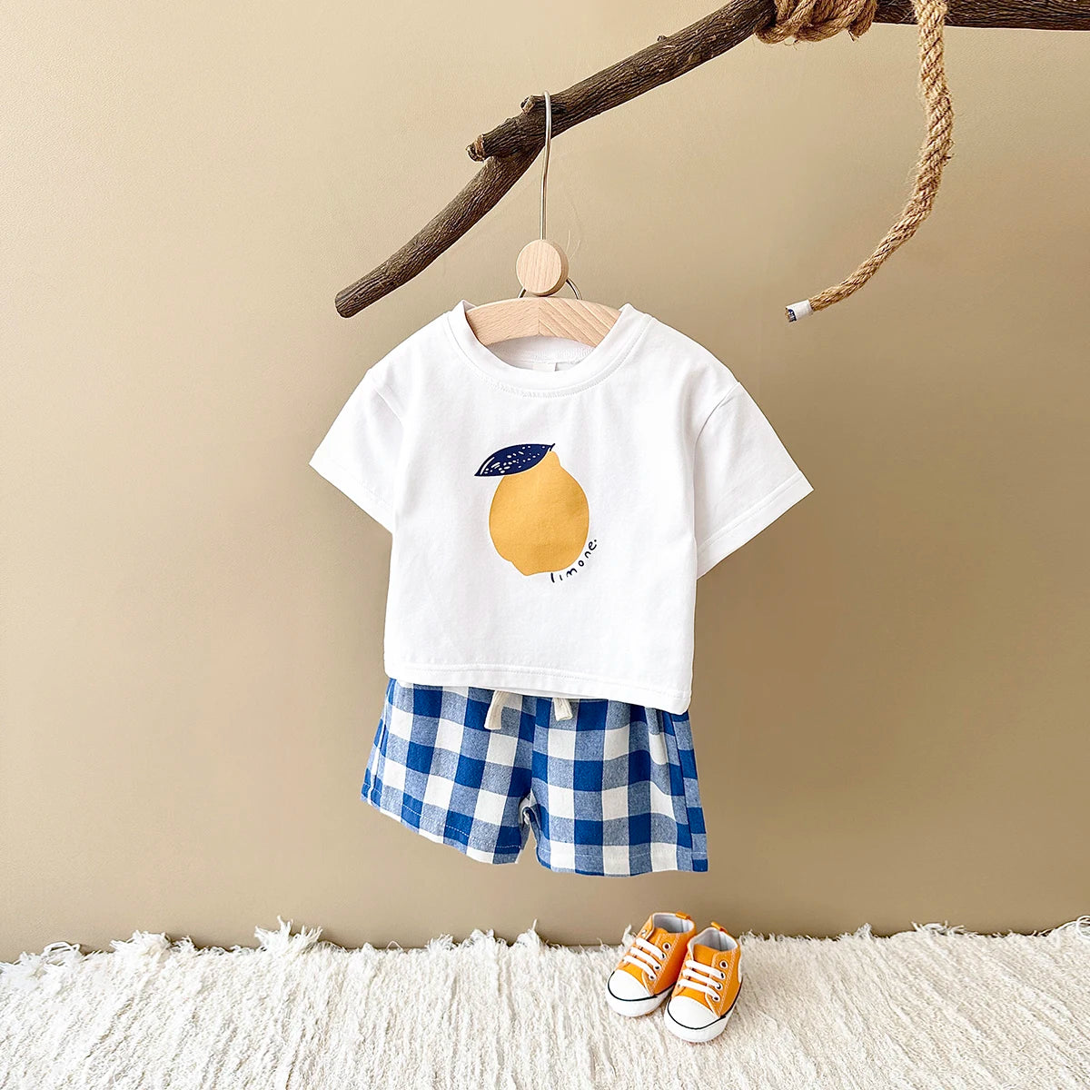 2Pcs/Sets New Baby Boy Clothing Set Toddler Baby Clothes Pear Print T-shirt+Grid Shorts Newborn Boy Girl Summer Outfits
