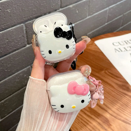 New Cute Pink Hello KT Cat Cover for AirPods 4 Cartoon Earphone Case for Airpods Pro2 Pro 3 2 1 Protective Cover with Keychain