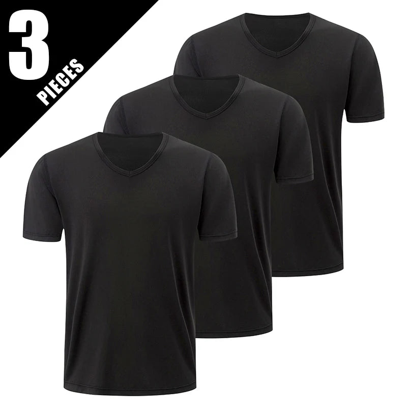 1/2/3 Pcs Men's Solid Color Casual Small White T Youth Loose Joker Classic V-neck Comfortable Short Sleeve Simple Fashion T-shir