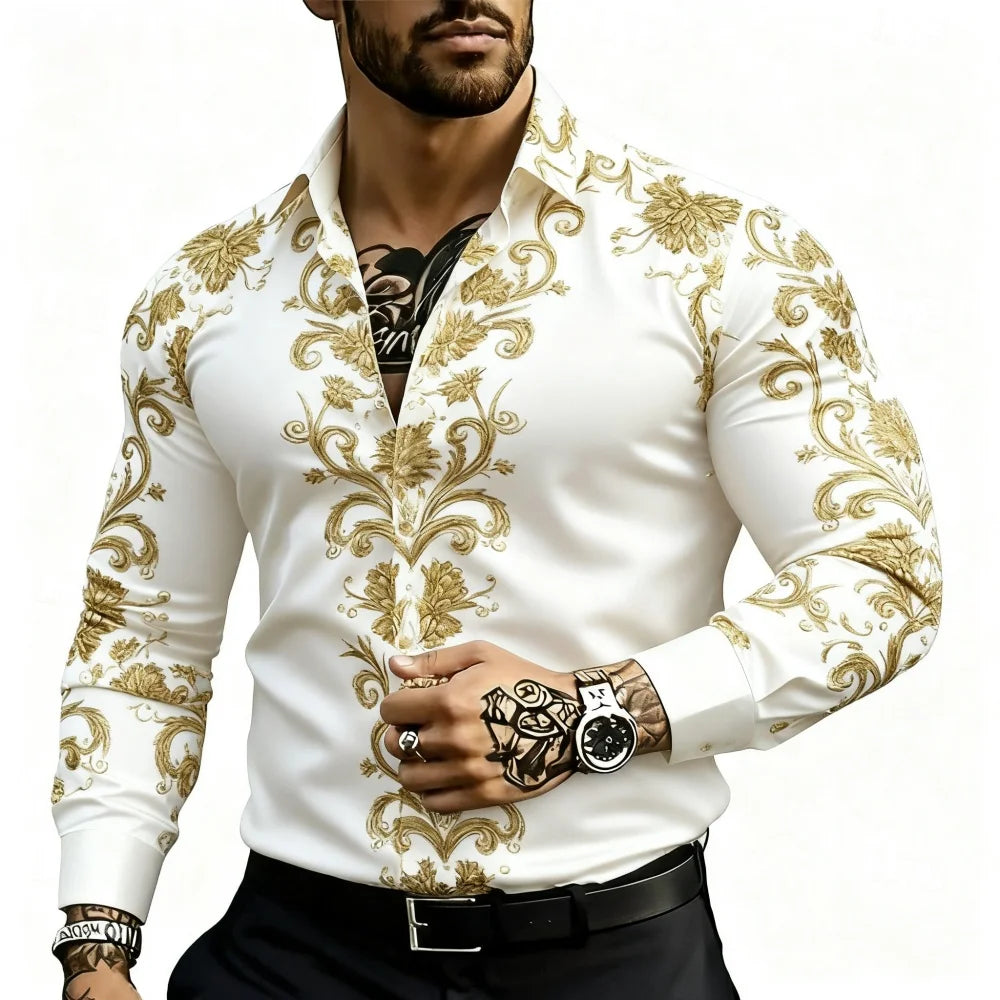 Men's Ethnic Style Exquisite Floral Shirt Formal Shirt Long Sleeve Retro Resort Daily Wear Autumn Lapel 3D Printed Button Shirt