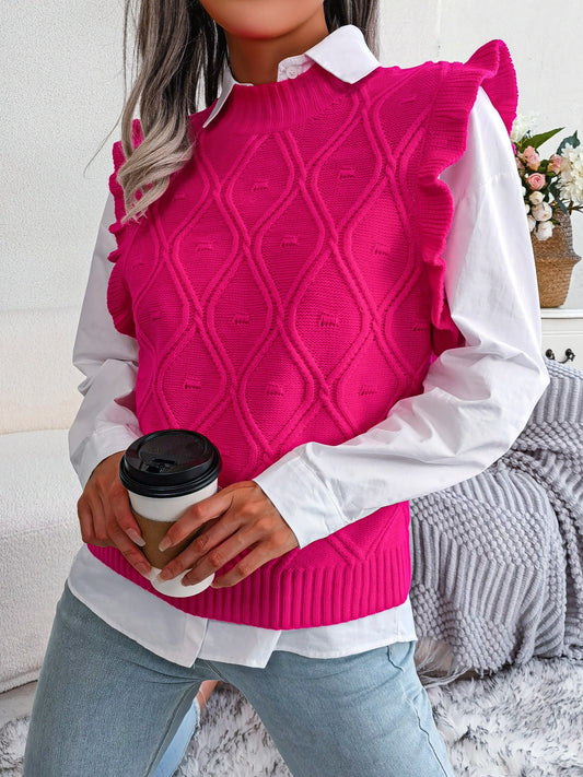 Women's Sweater Ruffle Hem Texture Sweater Vest