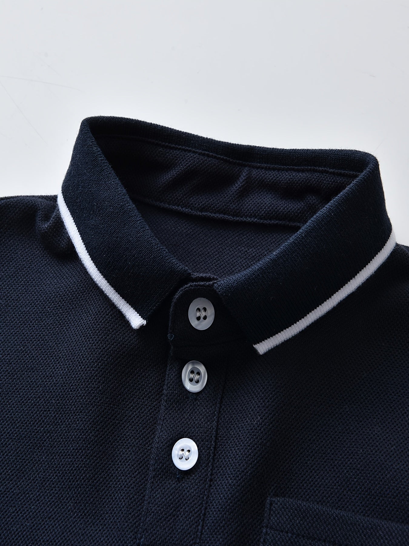 Boys' Preppy Style Long Sleeve Polo Shirt with Button Details - Regular Fit, Geometric Pattern, Slight Stretch Fabric, Ideal for Spring/Fall Weekend Casual Wear, Kids' Clothing | Classic Collar Shirt | Durable Fabric