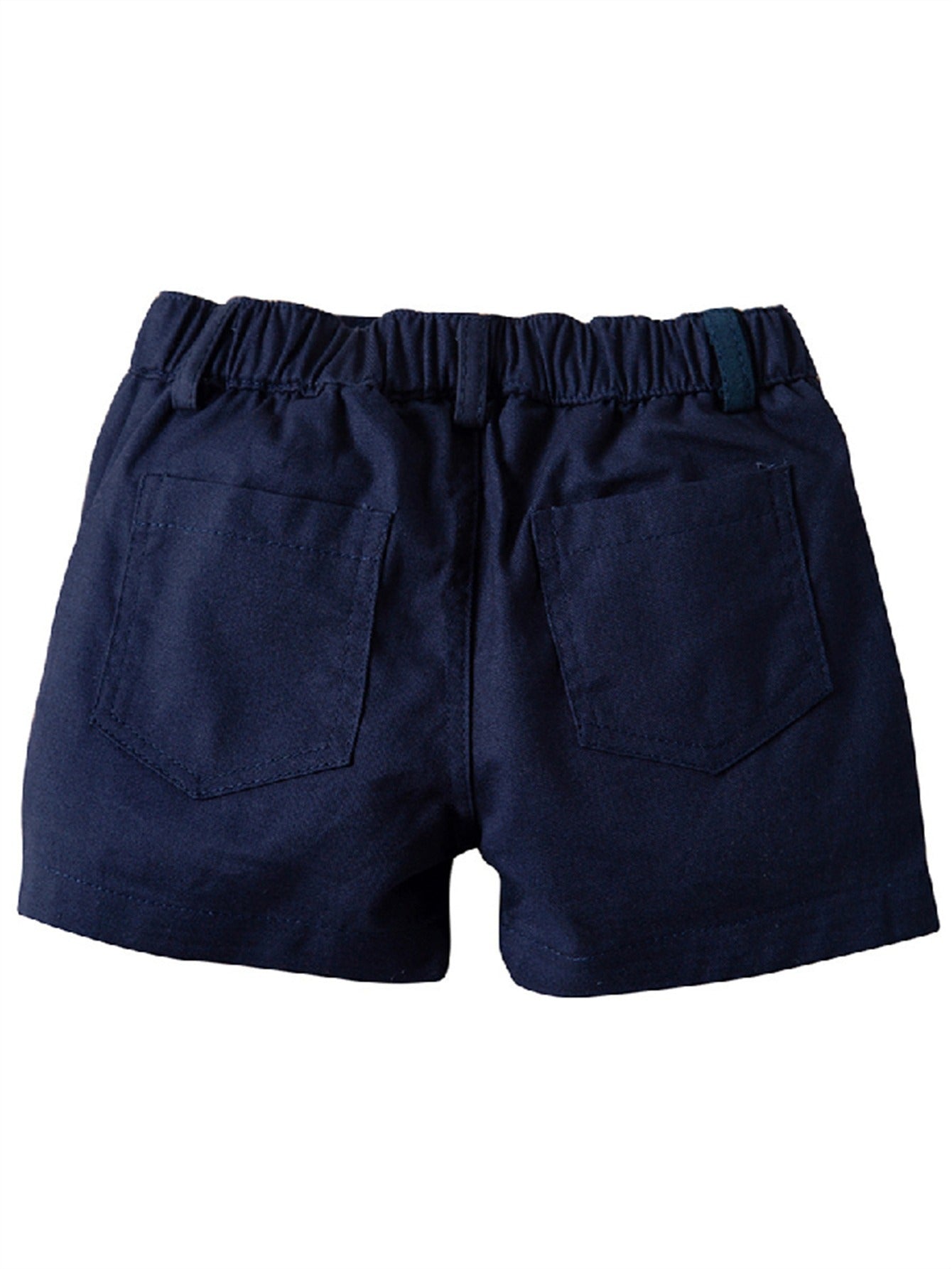 Boys' Summer Set - Casual White Short Sleeve Romper with Navy Blue Collar & Matching Shorts, Easy-Care Polyester, Perfect for Spring/Autumn, Spring Youngsters Outfit|Classic Style|Polyester Blend Outfit, Perfect for Outdoor