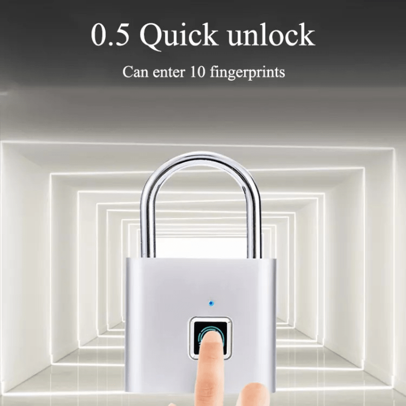 Compact Smart Fingerprint Padlock - Waterproof, Keyless Security, USB Rechargeable, Lightweight Aluminum - Ideal for Luggage, Suitcases & Backpacks