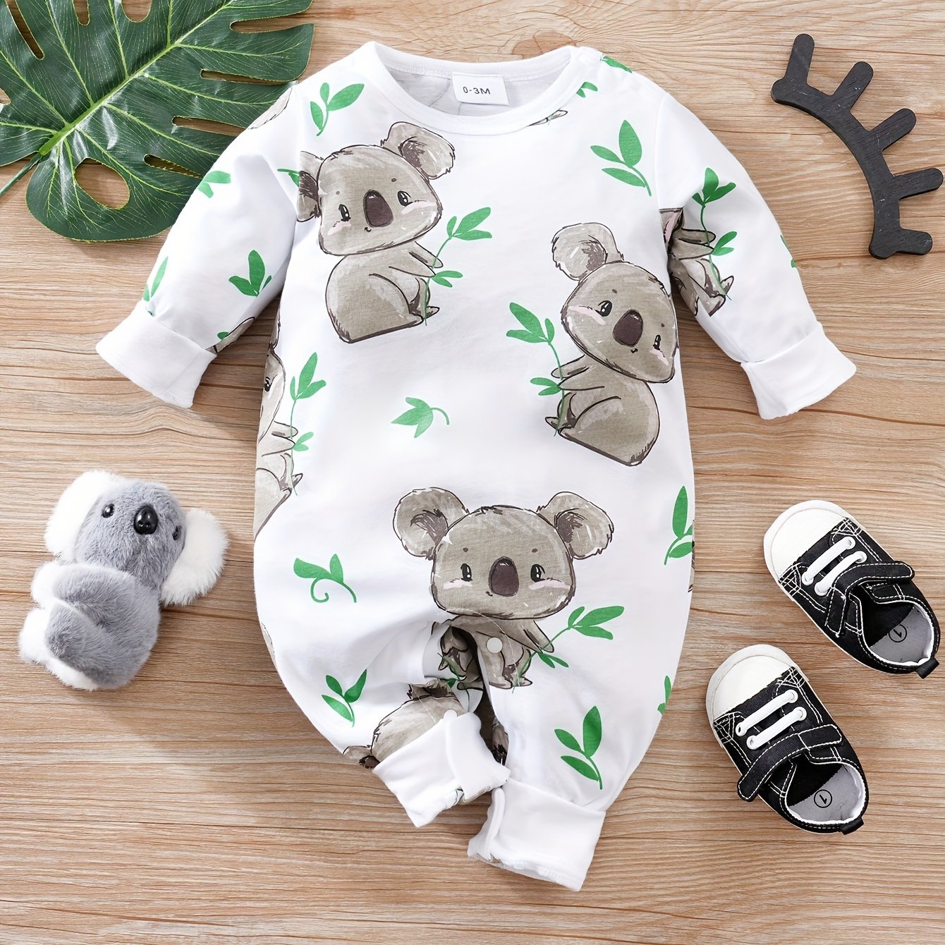 yierying Baby Koala Onesie - Long Sleeve Adorable Koala & eucalyptus leaves, Soft Everyday outfit for Newborns & Infants, Easy-diaper-change Onesie, Perfect for Photoshoots & Gifts, Newborn Essentials, Animal Print Romper, Ge