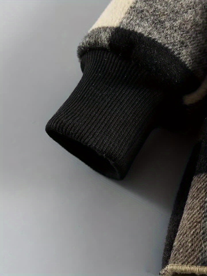 Boys' Long Sleeve Plaid Fleece-Lined Jacket with Button Front & Pockets