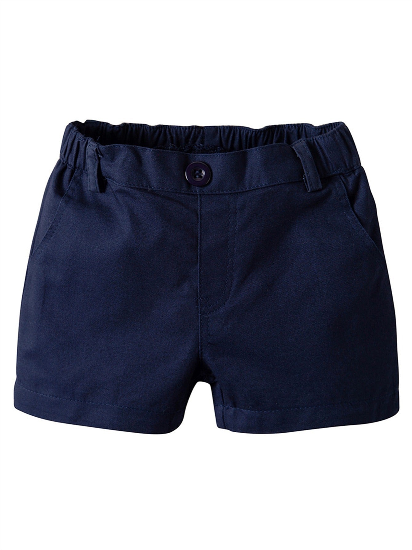 Boys' Summer Set - Casual White Short Sleeve Romper with Navy Blue Collar & Matching Shorts, Easy-Care Polyester, Perfect for Spring/Autumn, Spring Youngsters Outfit|Classic Style|Polyester Blend Outfit, Perfect for Outdoor