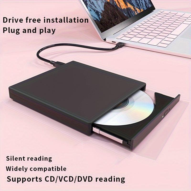 Compact USB 2.0 External CD/DVD Drive - Portable CD-RW & DVD-RW Burner for Laptops and Desktops, for Return School