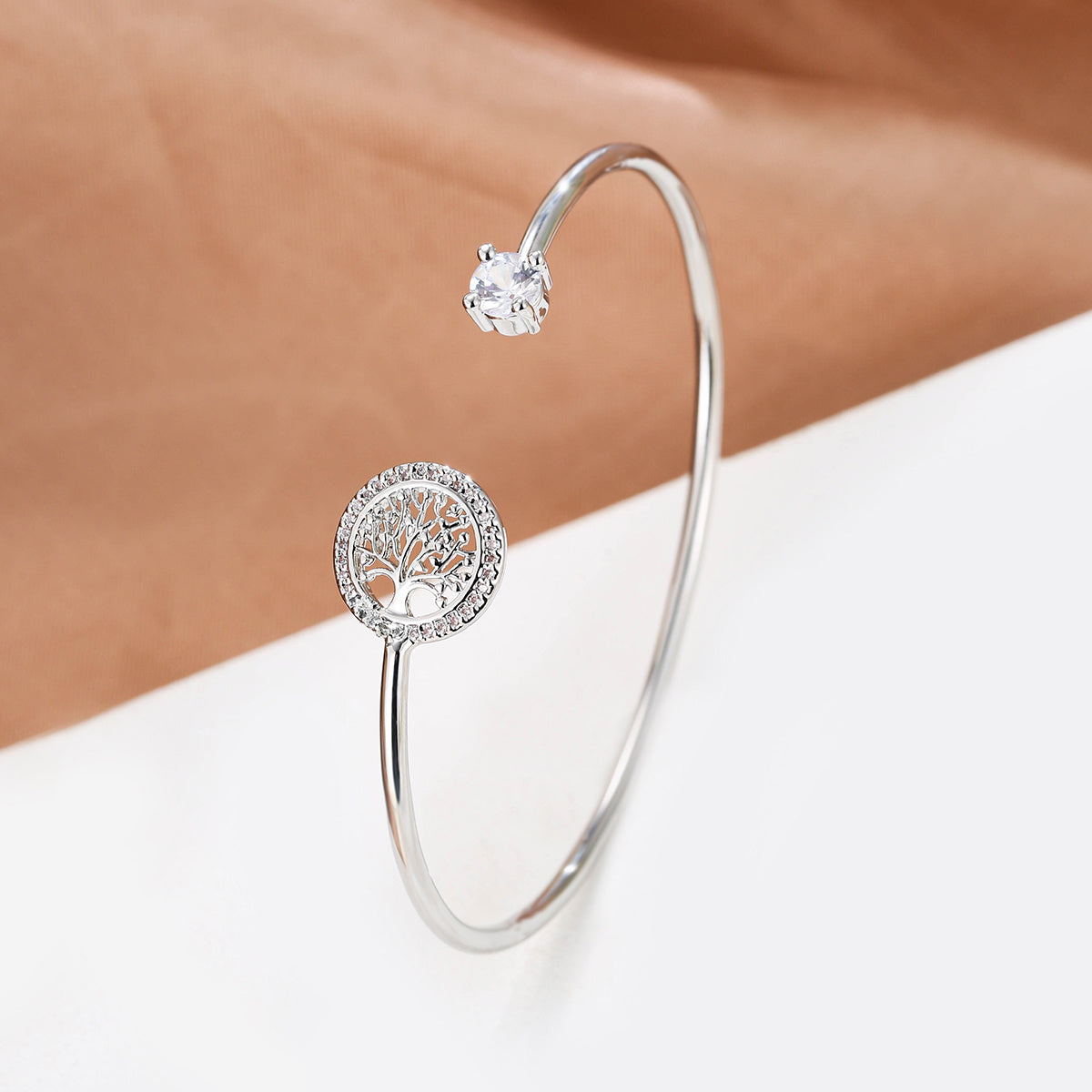 Cubic zirconia Copper Bracelet Tree Of Life Adjustable Silvery Bracelet Jewelry