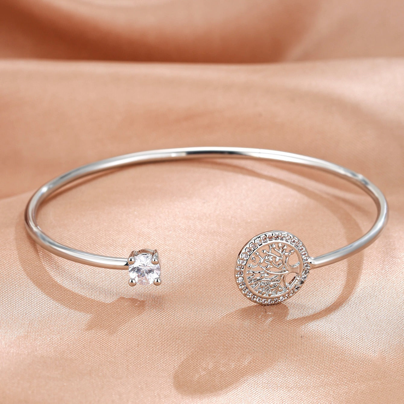 Cubic zirconia Copper Bracelet Tree Of Life Adjustable Silvery Bracelet Jewelry