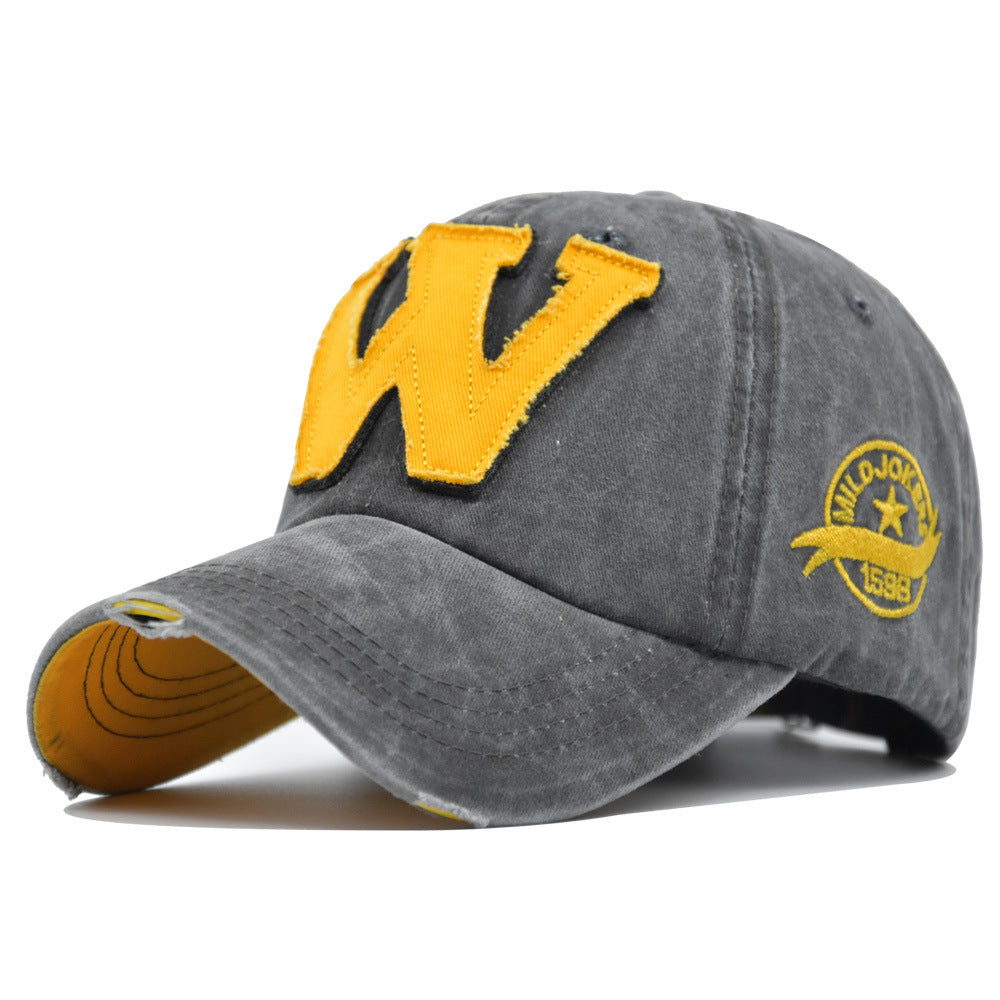 Washed Baseball Cap with Patchwork Embroidered Letters, Vintage Duckbill Hat for Men and Women