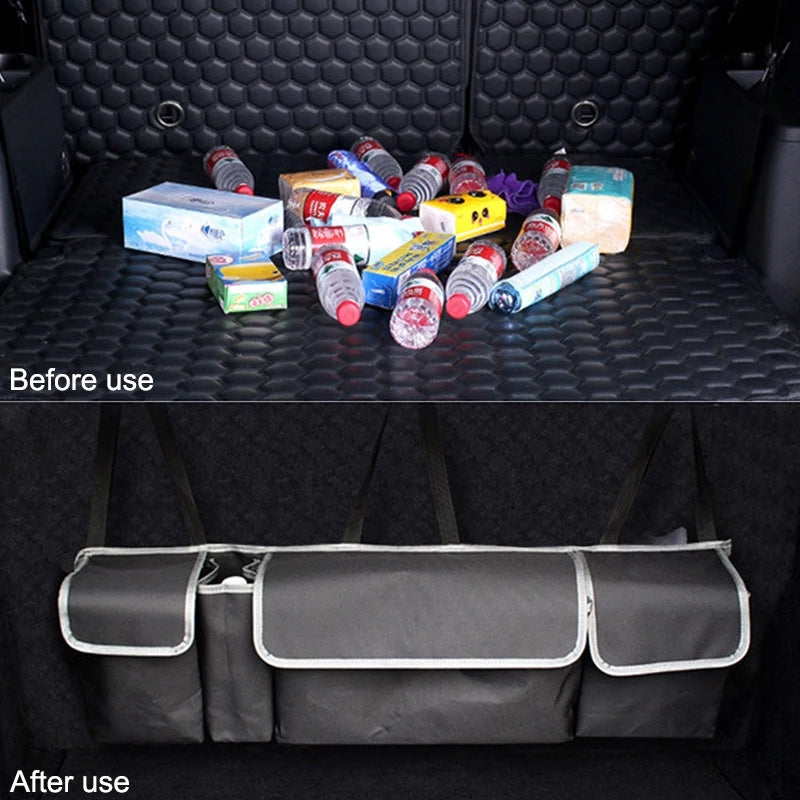 Adjustable Car Trunk Storage Bag, Large Capacity Multi-Purpose Oxford Cloth Backseat Organizer for Car Interiors.