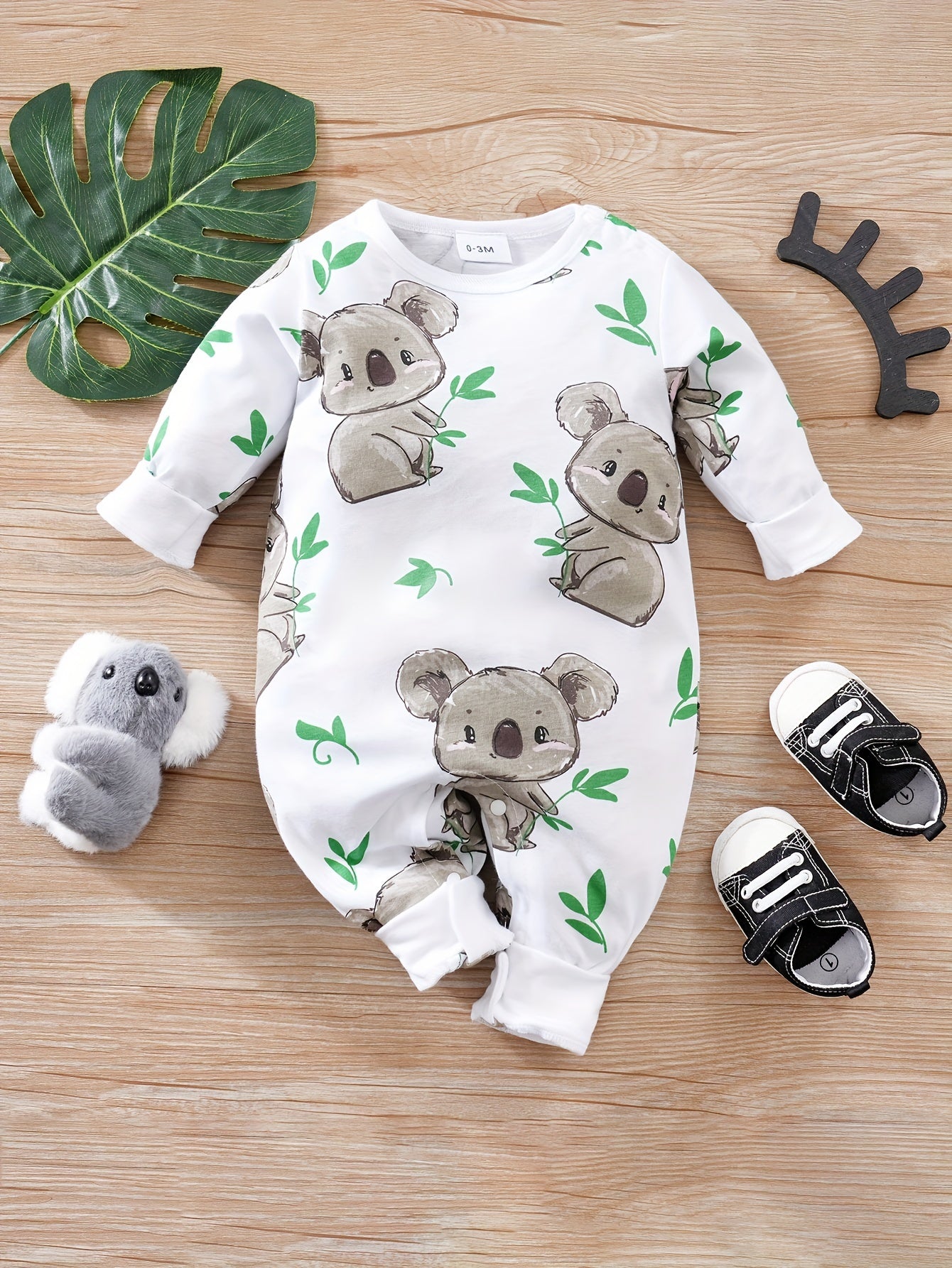 yierying Baby Koala Onesie - Long Sleeve Adorable Koala & eucalyptus leaves, Soft Everyday outfit for Newborns & Infants, Easy-diaper-change Onesie, Perfect for Photoshoots & Gifts, Newborn Essentials, Animal Print Romper, Ge