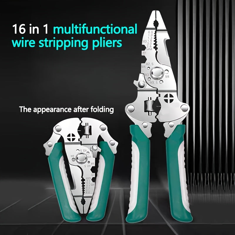 Stainless Steel Multi-Functional Wire Stripping Pliers, Foldable Design for Electrical, Plumbing, Crimping, Cutting & Twisting, Durable Metal Tool for Multiple Purposes