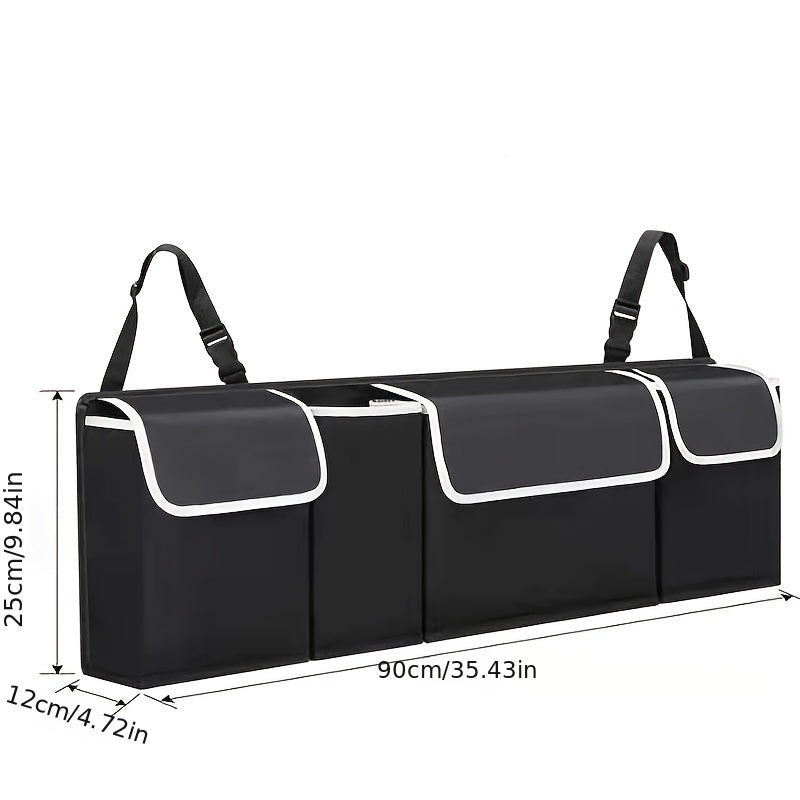 Adjustable Car Trunk Storage Bag, Large Capacity Multi-Purpose Oxford Cloth Backseat Organizer for Car Interiors.