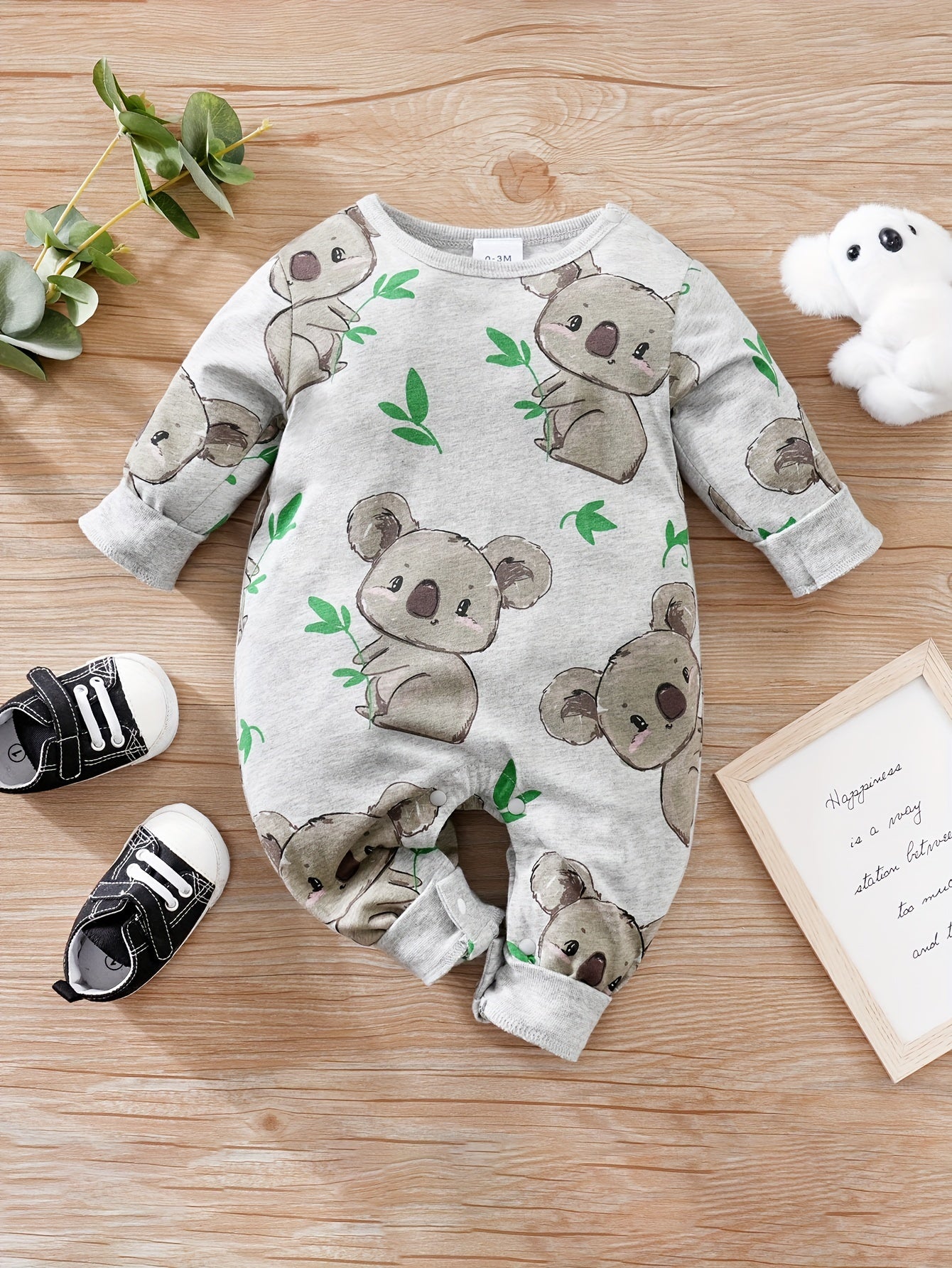 yierying Baby Koala Onesie - Long Sleeve Adorable Koala & eucalyptus leaves, Soft Everyday outfit for Newborns & Infants, Easy-diaper-change Onesie, Perfect for Photoshoots & Gifts, Newborn Essentials, Animal Print Romper, Ge