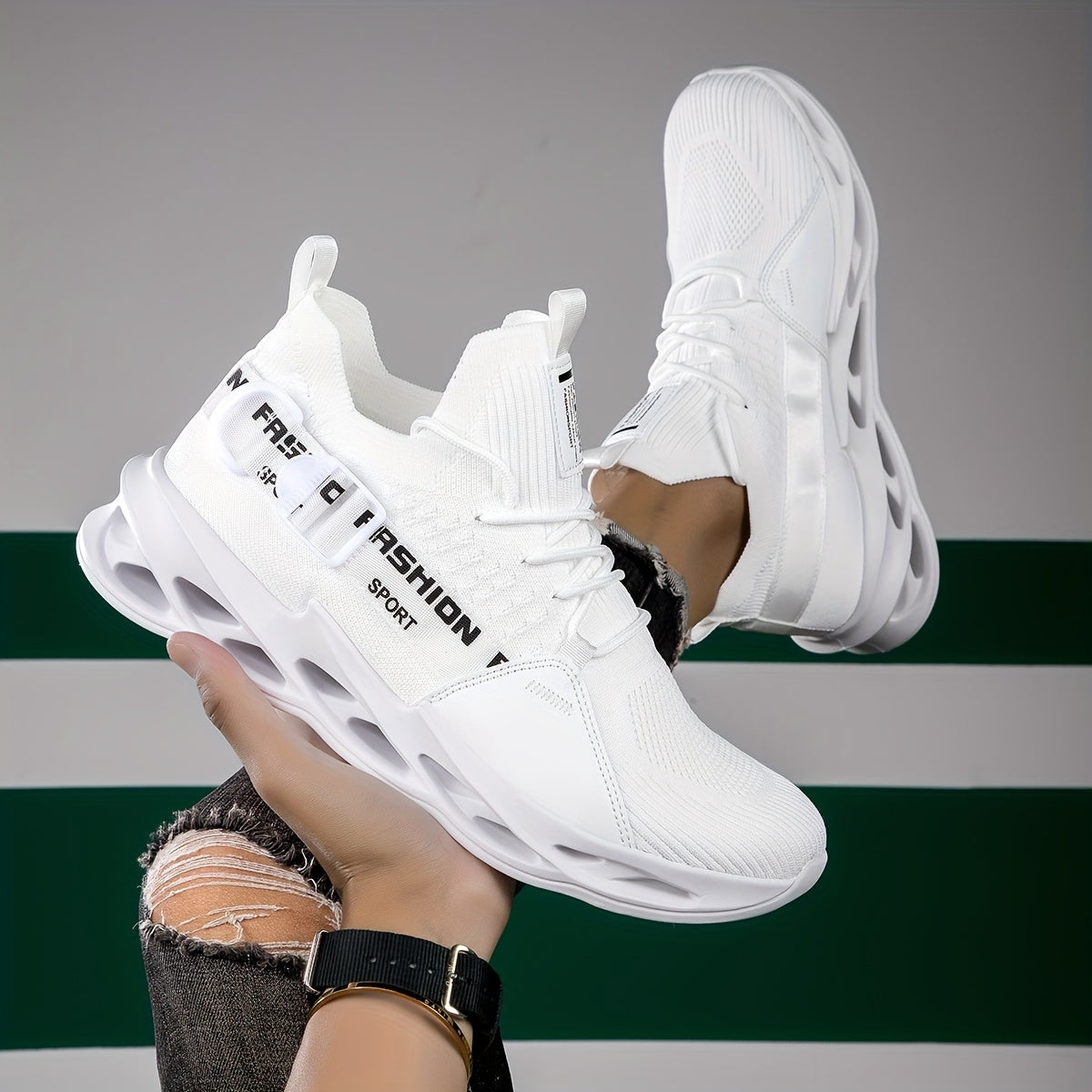 Men'S Breathable Shock-Absorbing Running Shoes - White Low-Top Lace-Up Design with Fabric Upper & EVA Cushioning, Lightweight All-Terrain for Outdoor Training, Hiking, Camping - Durable EVA Sole, Allseason Footwear, Sleek Spo