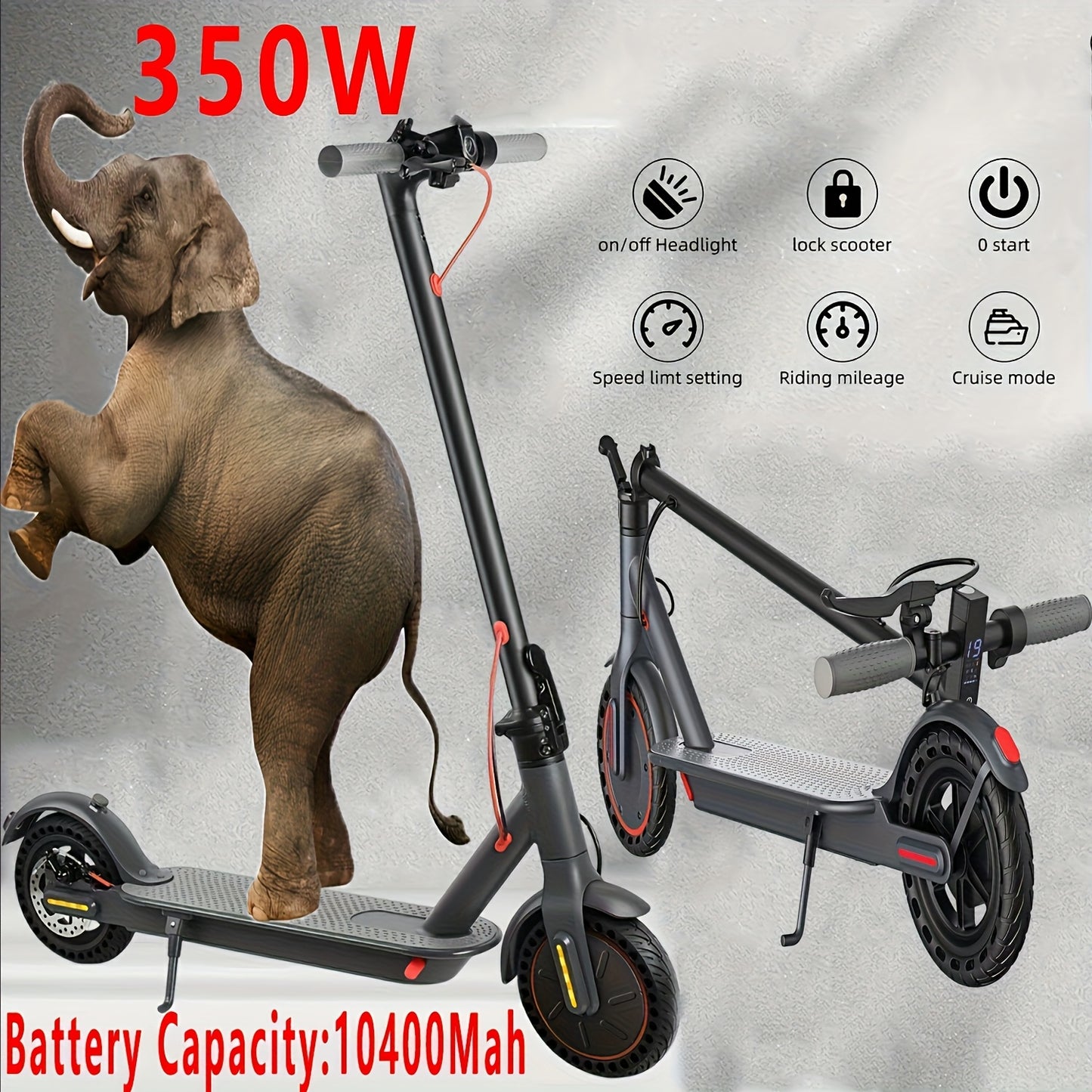 1/2/4PACKS 21.59 cm Foldable Electric Scooter for Adults with LED Display Motor Power Ranges for 350W, Class A 10.4Ah Lithium Battery, 3 Speed Modes, 15 - 30 Mile Range And Maximum Load Capacity Of 120 Kilograms, Surprise Bir