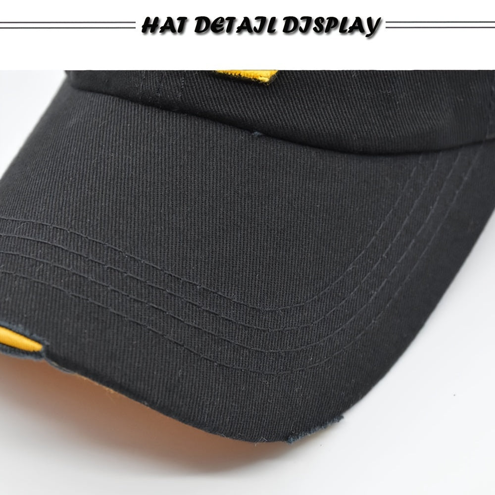 Washed Baseball Cap with Patchwork Embroidered Letters, Vintage Duckbill Hat for Men and Women