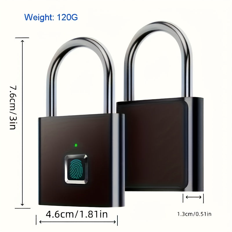 Compact Smart Fingerprint Padlock - Waterproof, Keyless Security, USB Rechargeable, Lightweight Aluminum - Ideal for Luggage, Suitcases & Backpacks