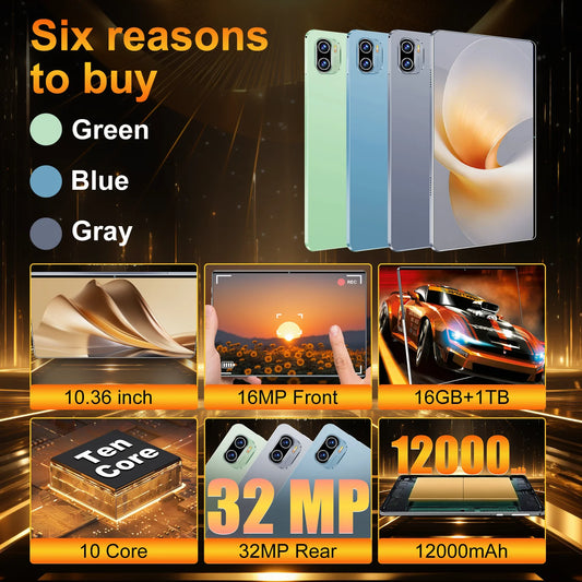 Global Version NEW Original Pad Tablet 10.36 inch HD 5K Android 13 16GB+1T 16MP+32MP 12000mAh 5G Dual SIM WiFi GPS