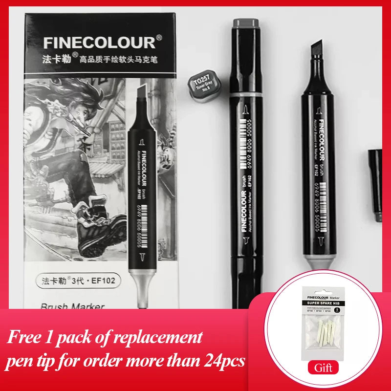 Finecolour 8 Colors Double-headed Soft Brush Professional Sketch Alcohol Based Ink Gray Series Art Markers EF102