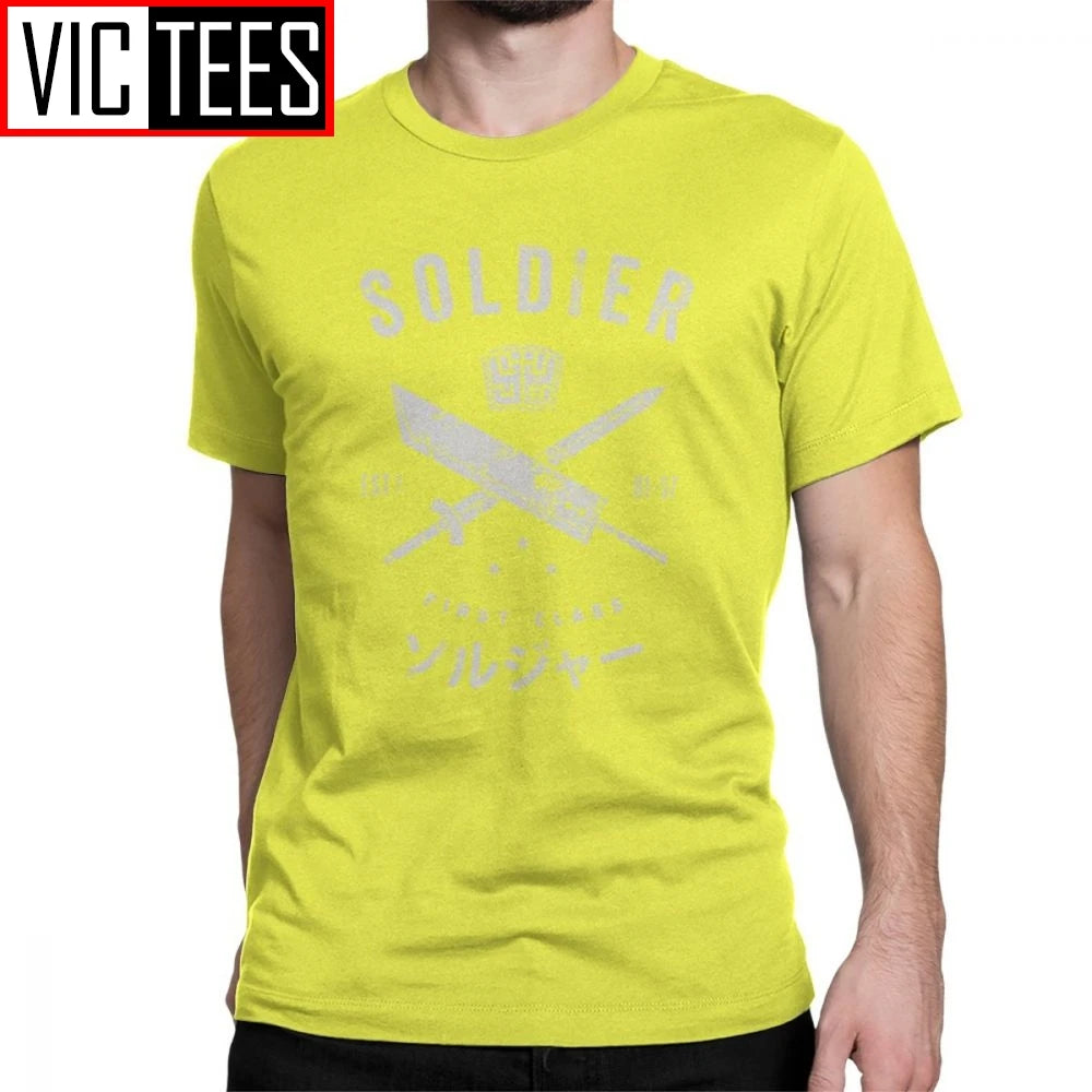 Funny Final Fantasy Soldier T-Shirt for Men O Neck Cotton Men T Shirts Cloud Video Game Strife Shinra Chocobo Short Sleeve Tees