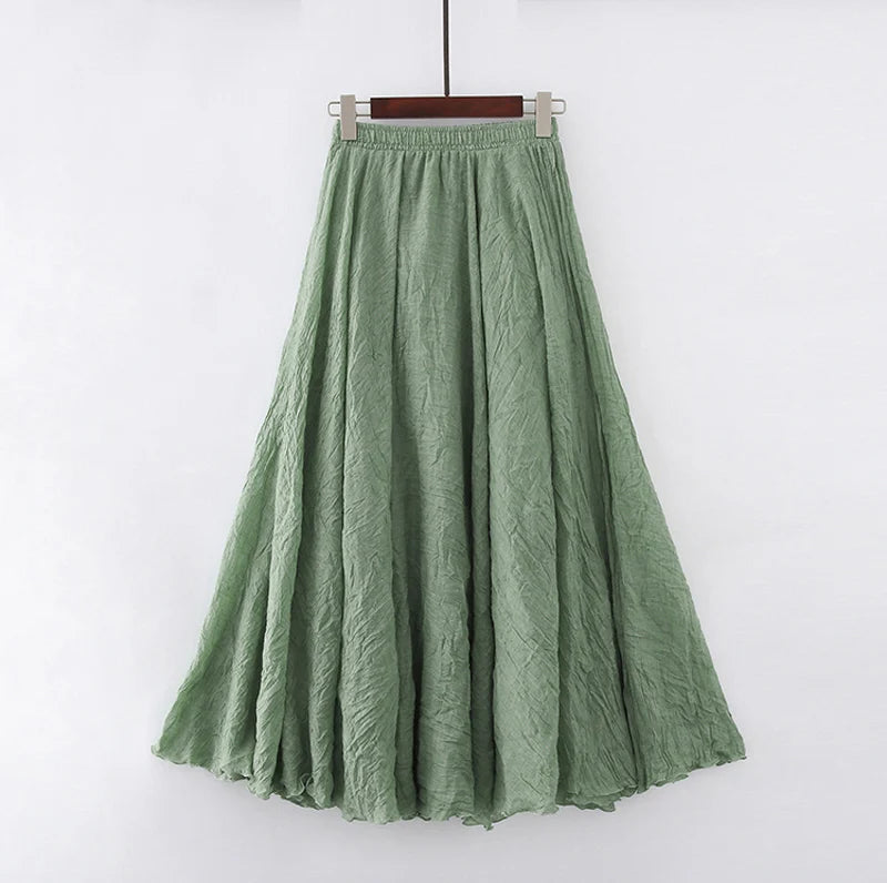 High Quality Cotton Linen Maxi Skirt Womens Casual Elastic
